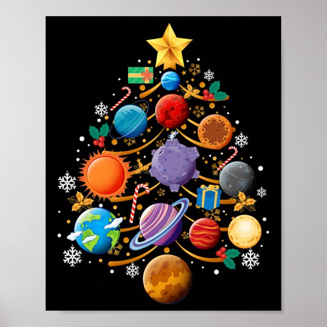 Poster Solar System Planets Christmas Tree Astronomy Xmas (Frente)