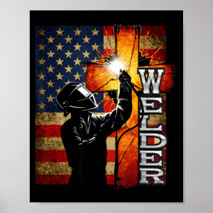 Poster Solda Bandeira Americana Soldagem Fé Cruz Cristão