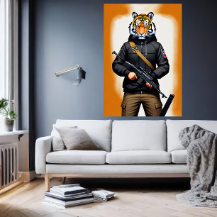 Poster Soldado antropomórfico do Tigre Arte AI