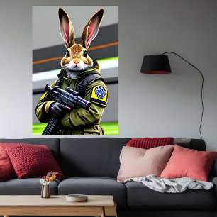 Poster Soldado de coelho legal antropomórfico Arte AI