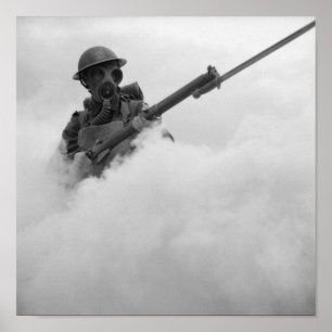 Poster Soldado De Máscara De Gás Com Rifle Bayoneted - 