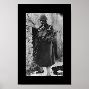 Póster Soldado de WWI na máscara de gás