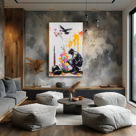 Poster Soldado e Flores de grafite - Arte de Protesto Pac