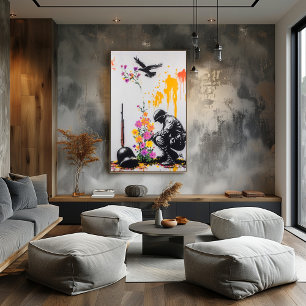 Poster Soldado e Flores de grafite - Arte de Protesto Pac