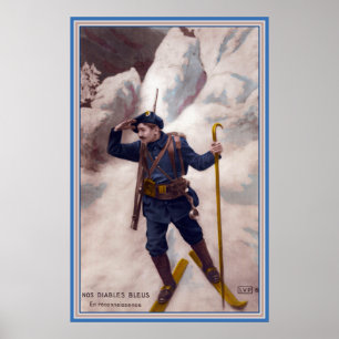 Póster Soldado francês de WWI em esquis na depressão
