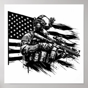 Poster Soldado Militar Americano Bandeira Arte Patriótica