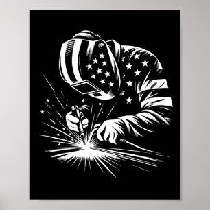 Poster Soldador Americano de Bandeira Usa Soldadura Patri
