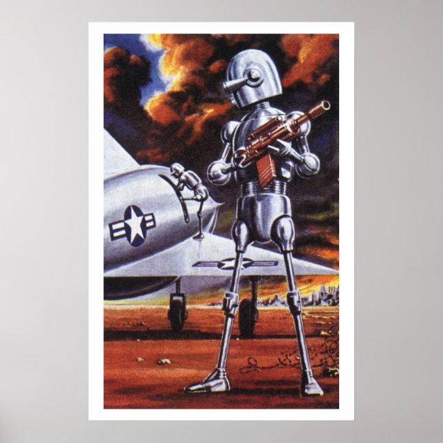 Póster Soldados Robôs Militares de Ficção Científica Vint (Frente)