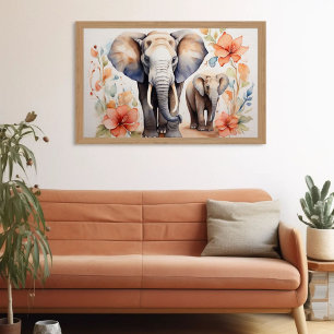 Poster Soletra-Elefante Única, Mãe e Criança, Floral