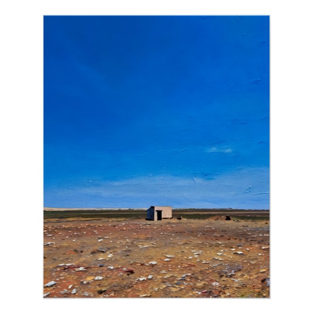 Póster Solitário a bordo na paisagem do deserto largo (Frente)