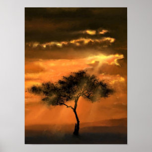 Poster Solitário Tree Sunbeams - Adicionar Imagem/Texto