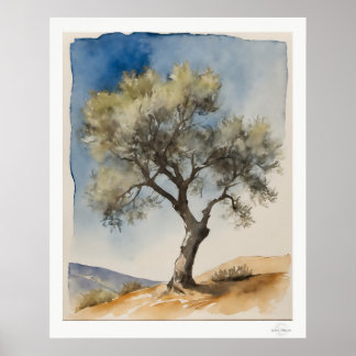 Poster Solitary Olive Tree Botanical Art Print