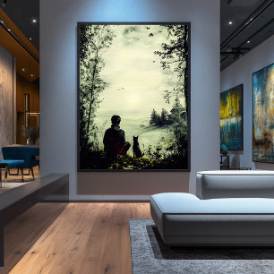 Poster Solitude da Vintage - Homem e Cachorro na Natureza