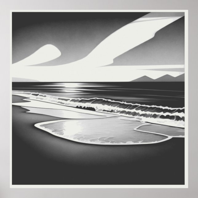 Poster Solitude do Oceano Preto e Branco (Frente)