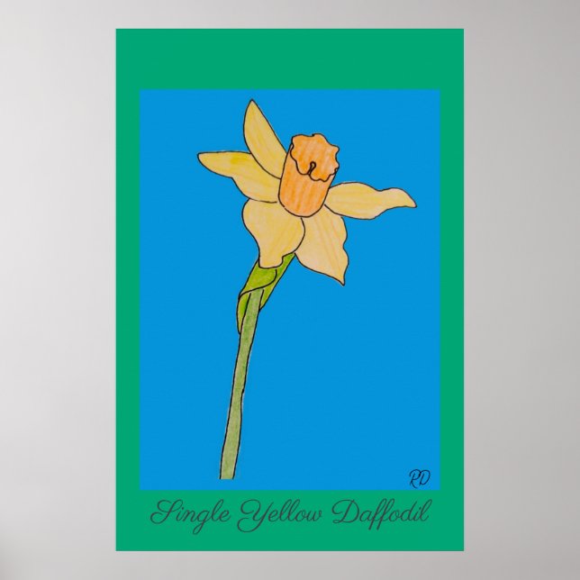Poster Solteiro Amarelo Daffodil Azul e Verde (Frente)