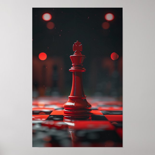 Poster Solteiro Red King Chess Piece (Frente)