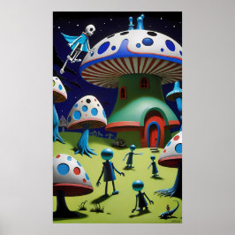 Poster Somber Noite Sobre Fantasia Da Cidade De Mushroom