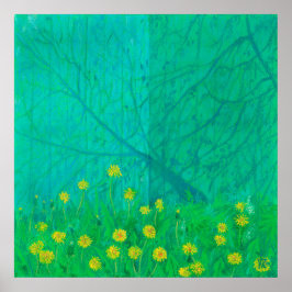 Poster Sombras e Dandeliões de Árvore, Pintura de Flores 