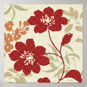 Póster Sombras florais em vermelho e em alaranjado