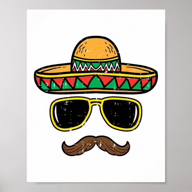 Poster Sombrero Face Cinco De Mayo Partido Fiesta Mexican (Frente)