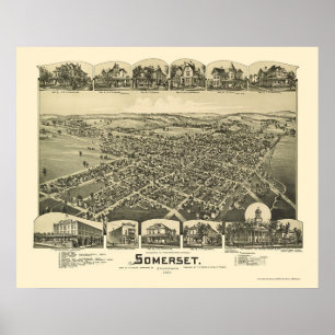 Póster Somerset, mapa panorâmico do PA - 1900