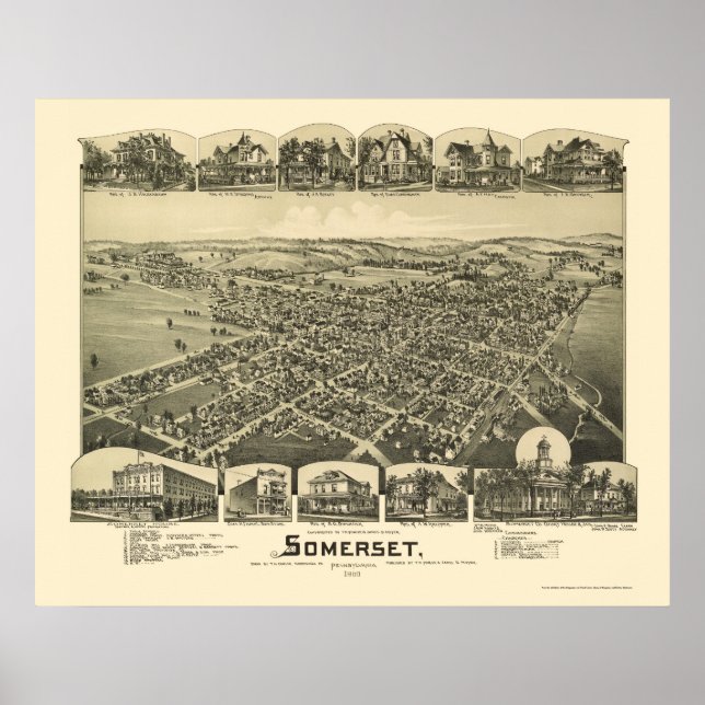 Póster Somerset, PA Panorâmica Map - 1900 (Frente)