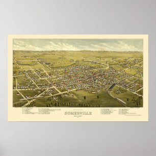 Póster Somerville, mapa panorâmico de NJ - 1882