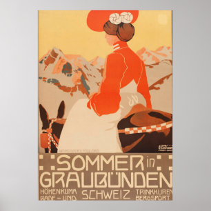 Póster Sommer e cargo das viagens vintage de Graubunden