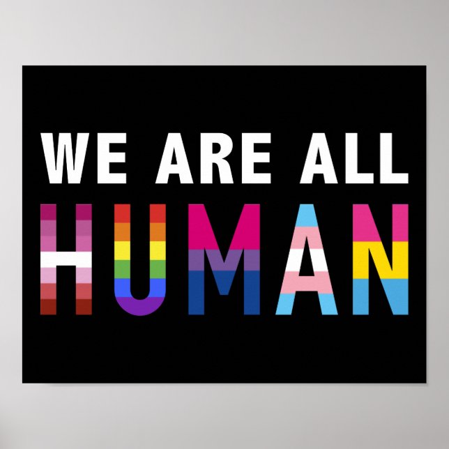 Poster Somos todos humanos com bandeiras LGBTQ+ para o mê (Frente)