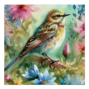Póster Songbird Melody Graceful Bird e Elegância Floral