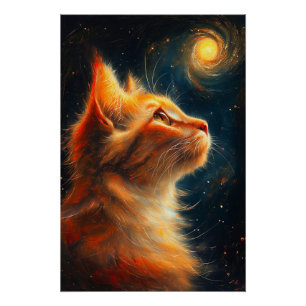 Póster Sonhador Cósmico   Gato Persa Olhando as Estrelas
