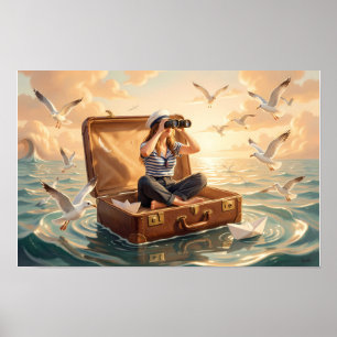 Poster Sonhador do Mar em um Cartaz de Mala Flutuante