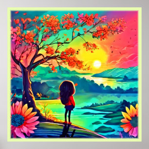 Poster Sonhador do Pôr do Sol à Beira do Rio