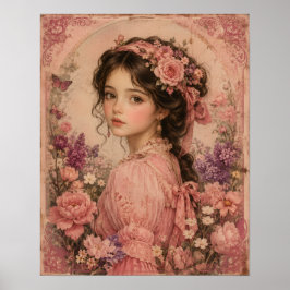 POSTER SONHADOR RETRATO DE MULHER VITORIANA NO JARDIM