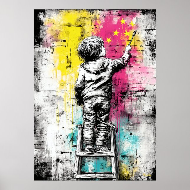 Poster Sonhador Urbano Moderno Arte Contemporânea de Pare (Frente)