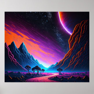 Poster Sonhando com uma paisagem neon de outro Universo