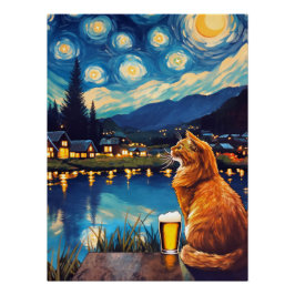 Póster Sonhar com Saltos e estrelas | Cat Starry Night