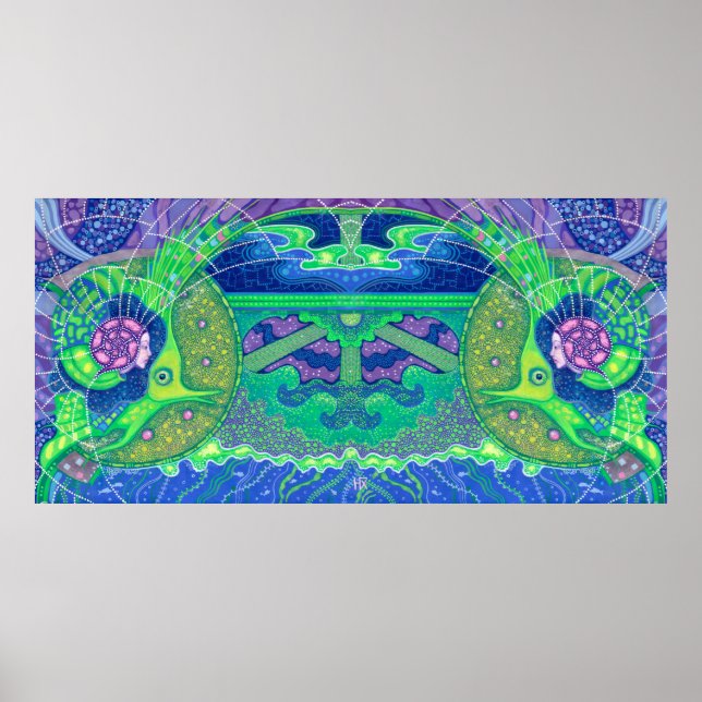 Póster Sonho da fantasia da sereia de arte surreal da lua (Frente)