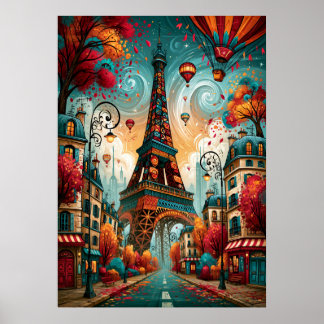 Poster Sonho de Balão de Ar Quente da Torre Eiffel