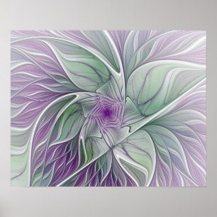 Póster Sonho De Flor, Arte Fractal Verde Abstrato