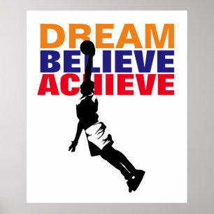 Póster Sonho de Motivação Acredita Atingir Basquete