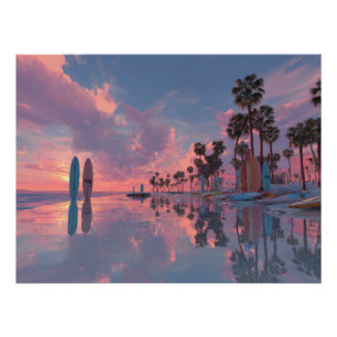 Póster Sonho de Palma do Pôr do Sol Neon Arte
