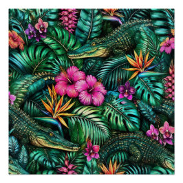 Póster Sonho de Selva de Crocodilo Padrão de Superfície P