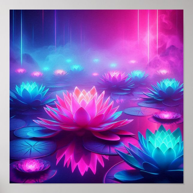 Poster Sonho de Volta às Aulas com Lótus Neon Glow (Frente)