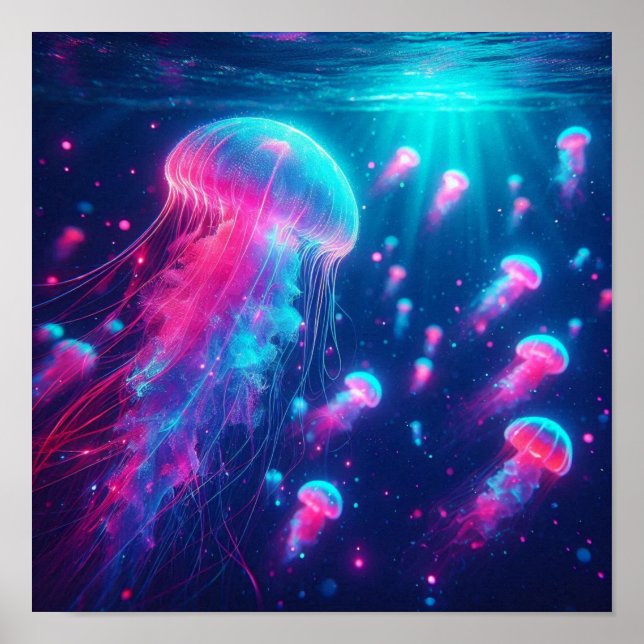 Poster Sonho de Volta às Aulas Neon Jellyfish Drift (Frente)