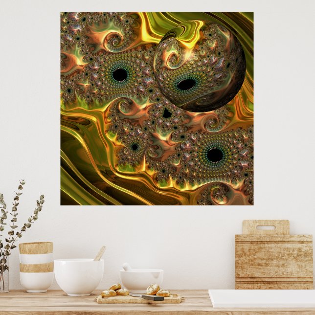 Poster Sonho Fractal Ouro Líquido (Cozinha)
