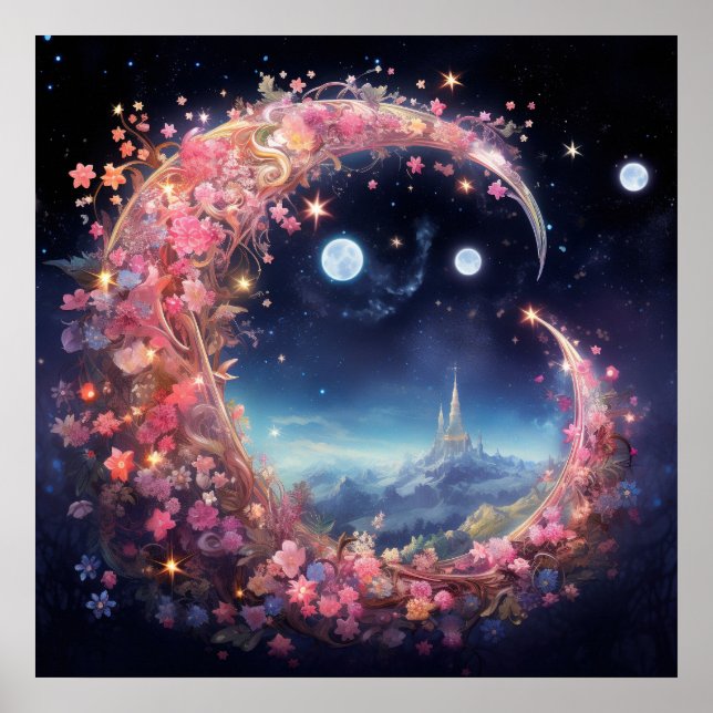 Poster Sonho lunar rosa Dourado (Frente)