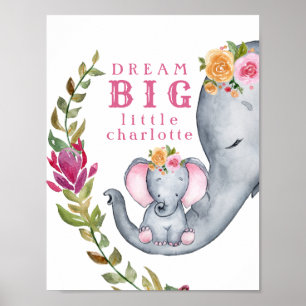 Poster Sonho Personalizado Pequeno e Grande Elefantes Ros