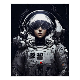 Póster Sonhos Cósmicos: Fantasia Retro da Garota Astronau