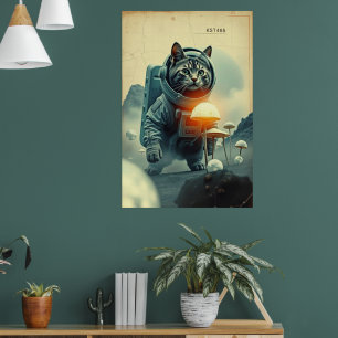 Poster Sonhos de Gato Espacial na Lua do Cogumelo